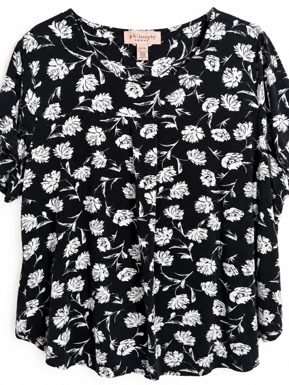 Philosophy Woman 2X Black Floral Blouse Short Sleeve Plus Size